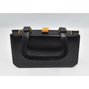 1950s Golden Age Classic Black Leather Accordion Handbag By Frank Milch